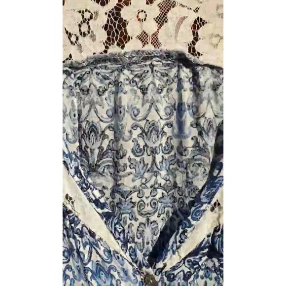 Tigerlily 8 Blue Paisley Crepe embroidered Lace button cool tones flowy Dress - Picture 2 of 13